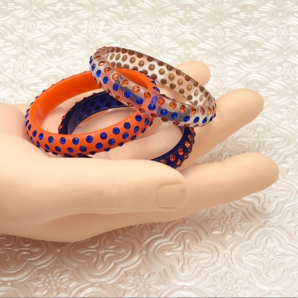 🌼 Little Girls Sizes Lucite Rhinestone Orange & Blue Bangle Bracelet - Picture 6 of 8